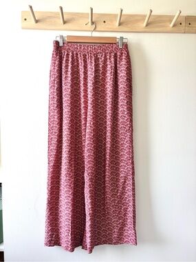 Vintage Red Floral Wide leg pants- Elastic Waist